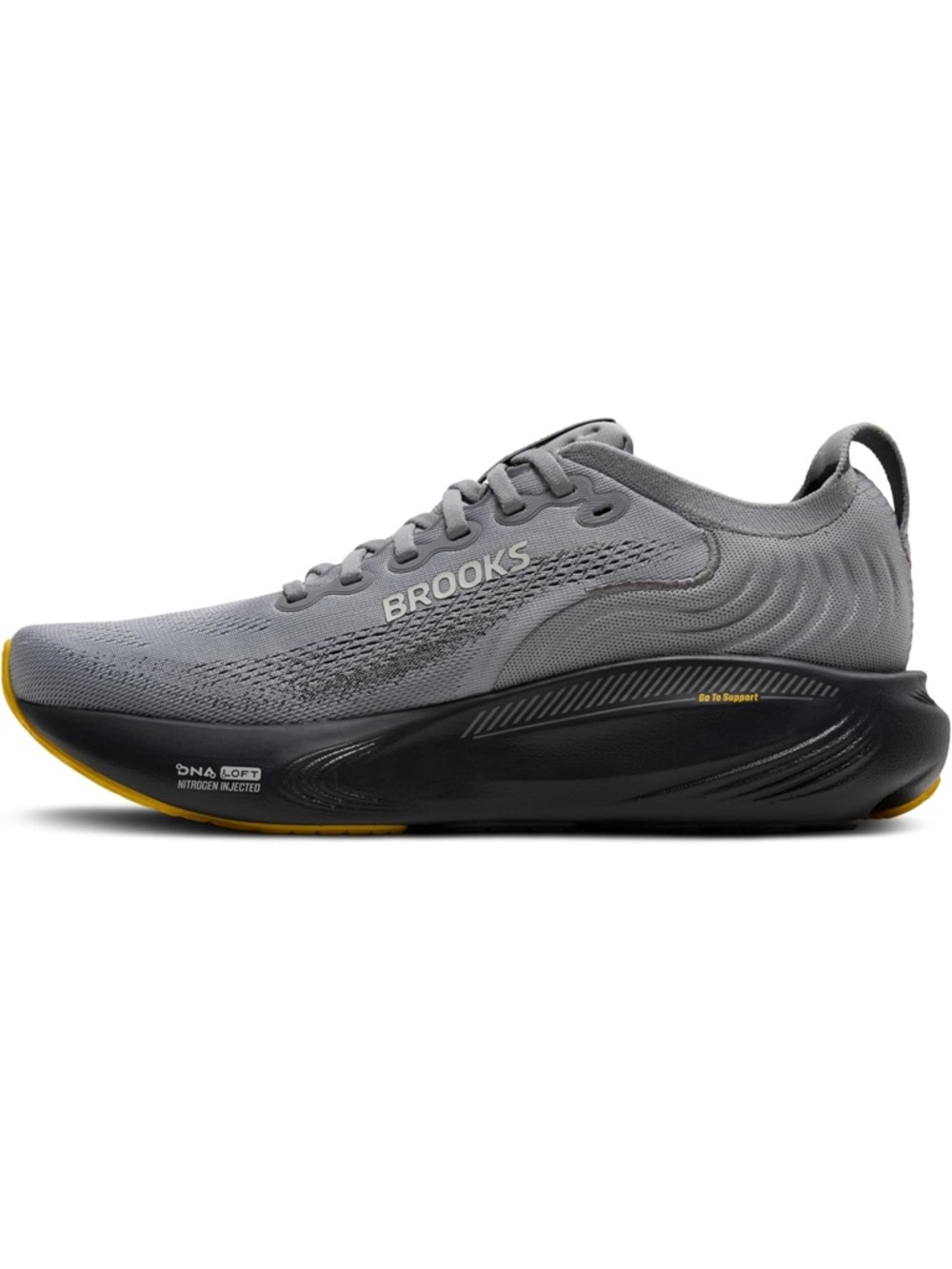 Brooks Men's Light Gray Running Sneakers with Yellow Accents